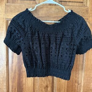 J. Crew Black Eyelet Crop Top